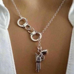 Silver Lariat Gun/Handcuff Neckalce